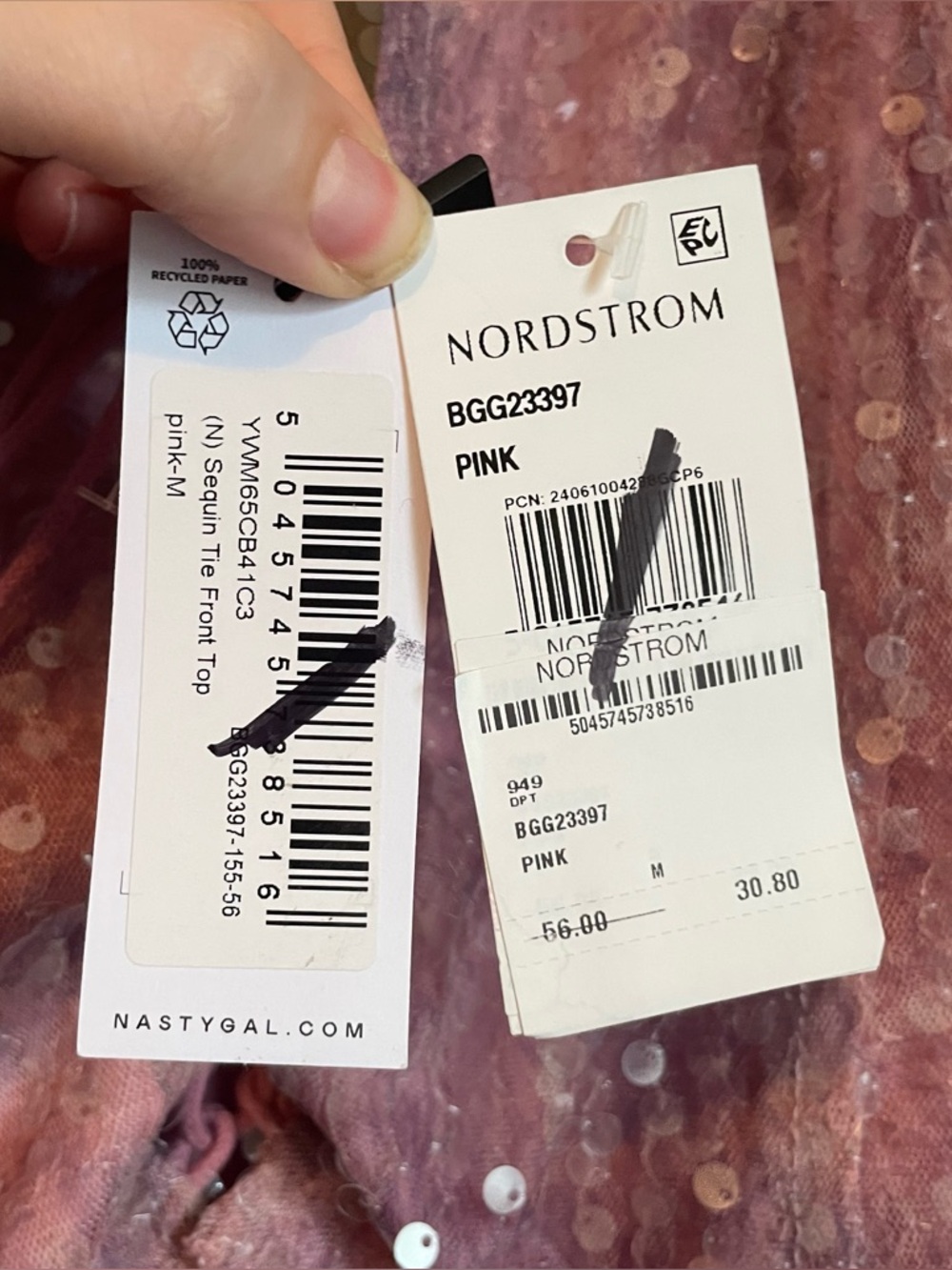 NWT Nasty Gal Sz Medium Women’s Pink Sequin Tie Front Blouse Halter Top Ret $56! - Picture 3 of 10